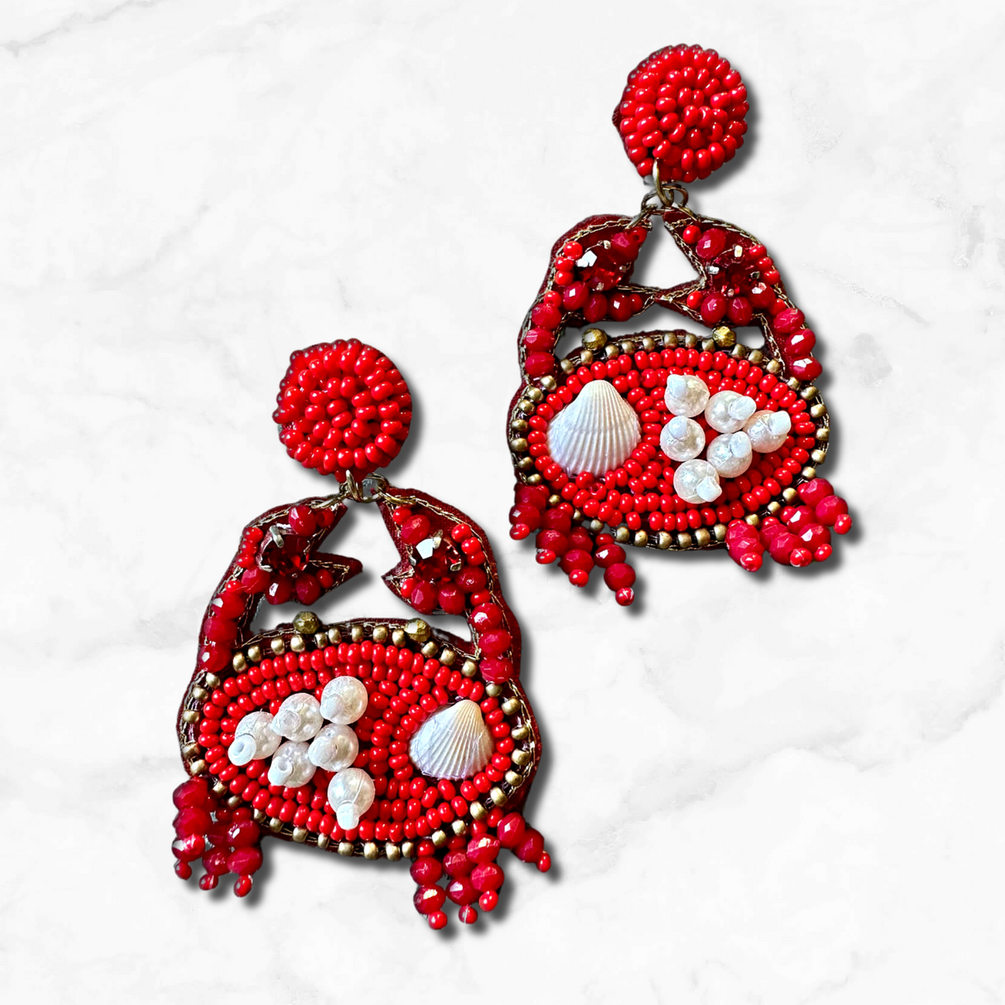 Beaded Maryland Red Crab Beach Theme Earrings