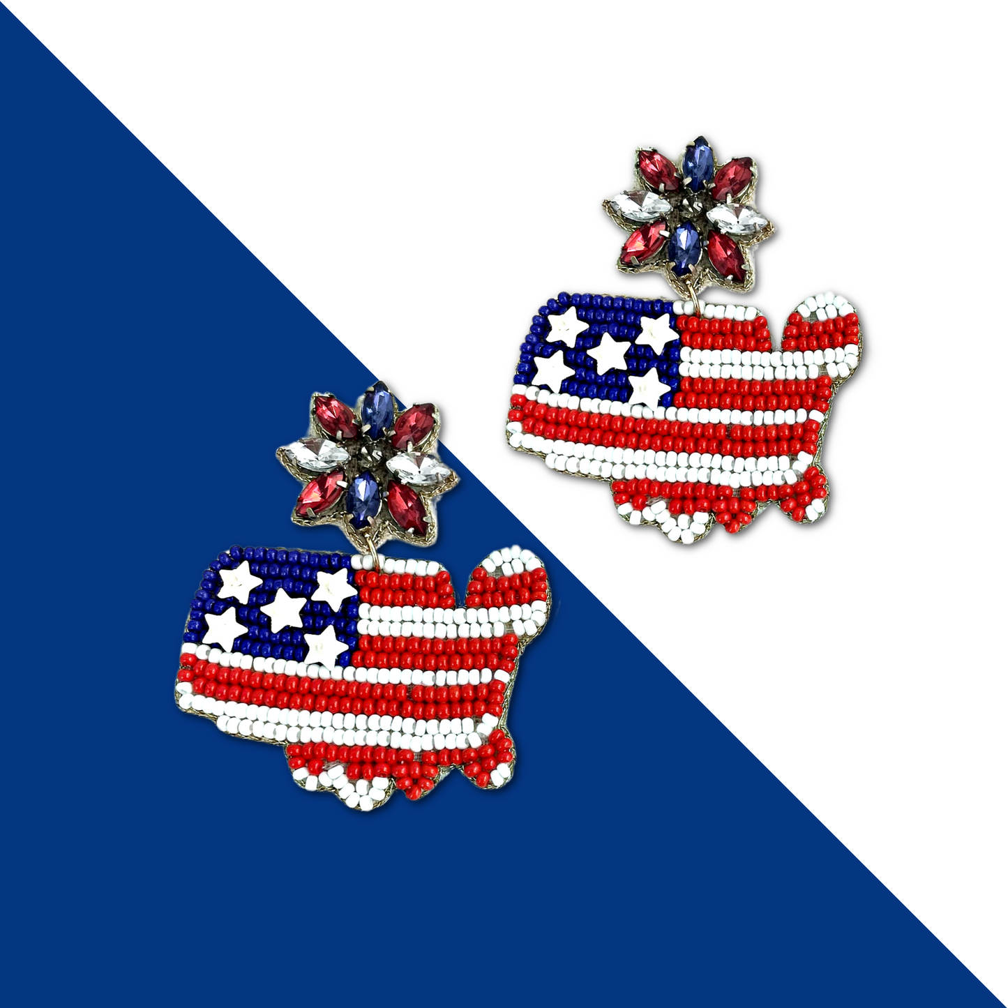 Patriotic American Flag USA Crystal Beaded Earrings