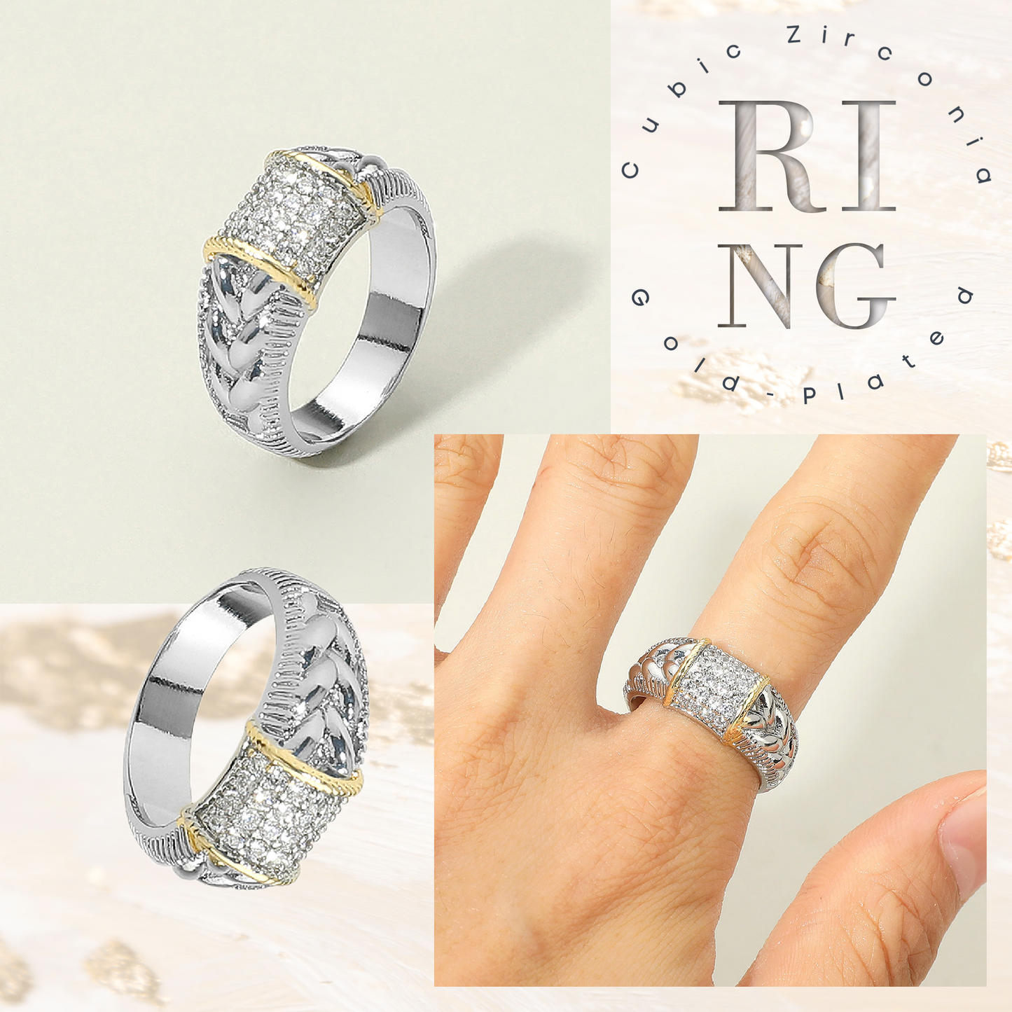 Gold CZ Cushion Style Ring