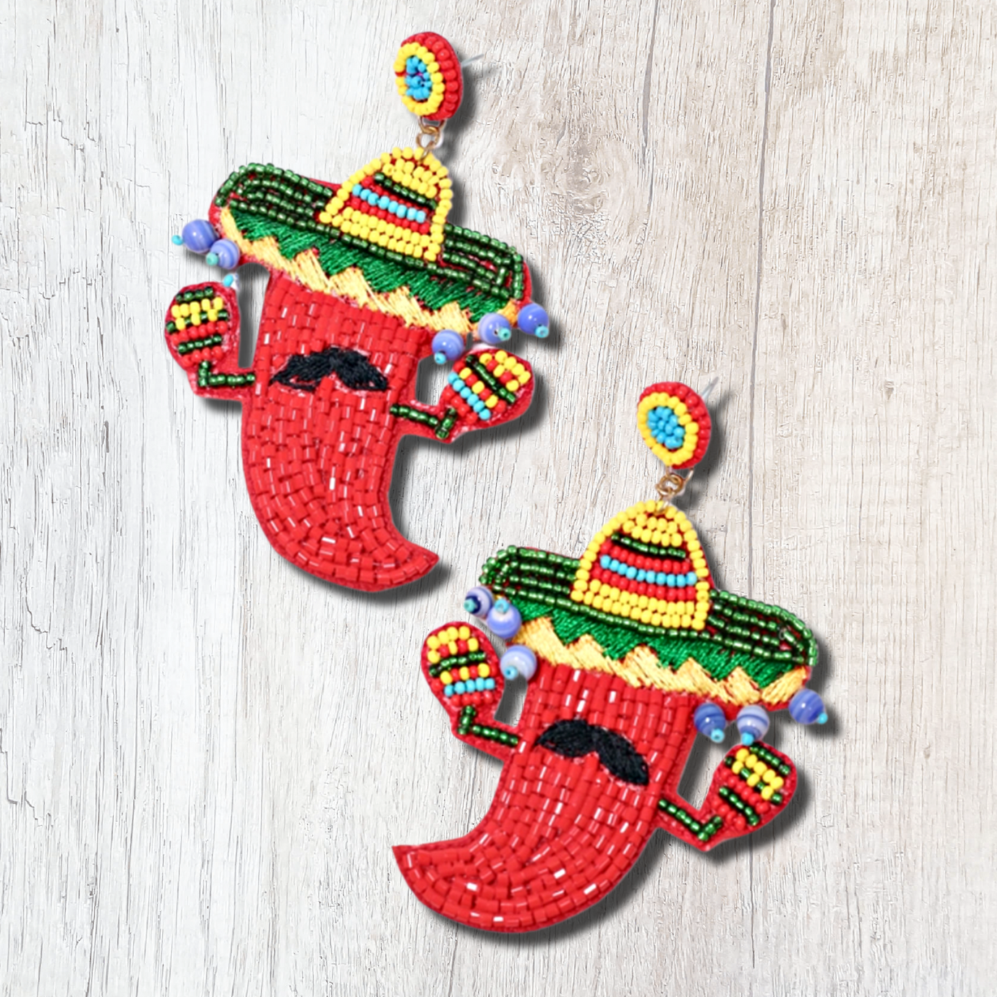 Mexican Fiesta Chili Pepper Mariachi Bead Earrings