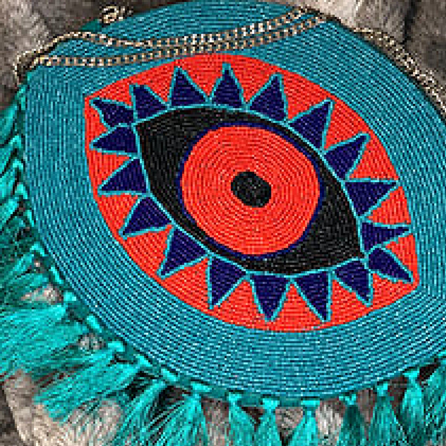 Evil Eye Seed Beaded Tassel Hem Crossbody Clutch