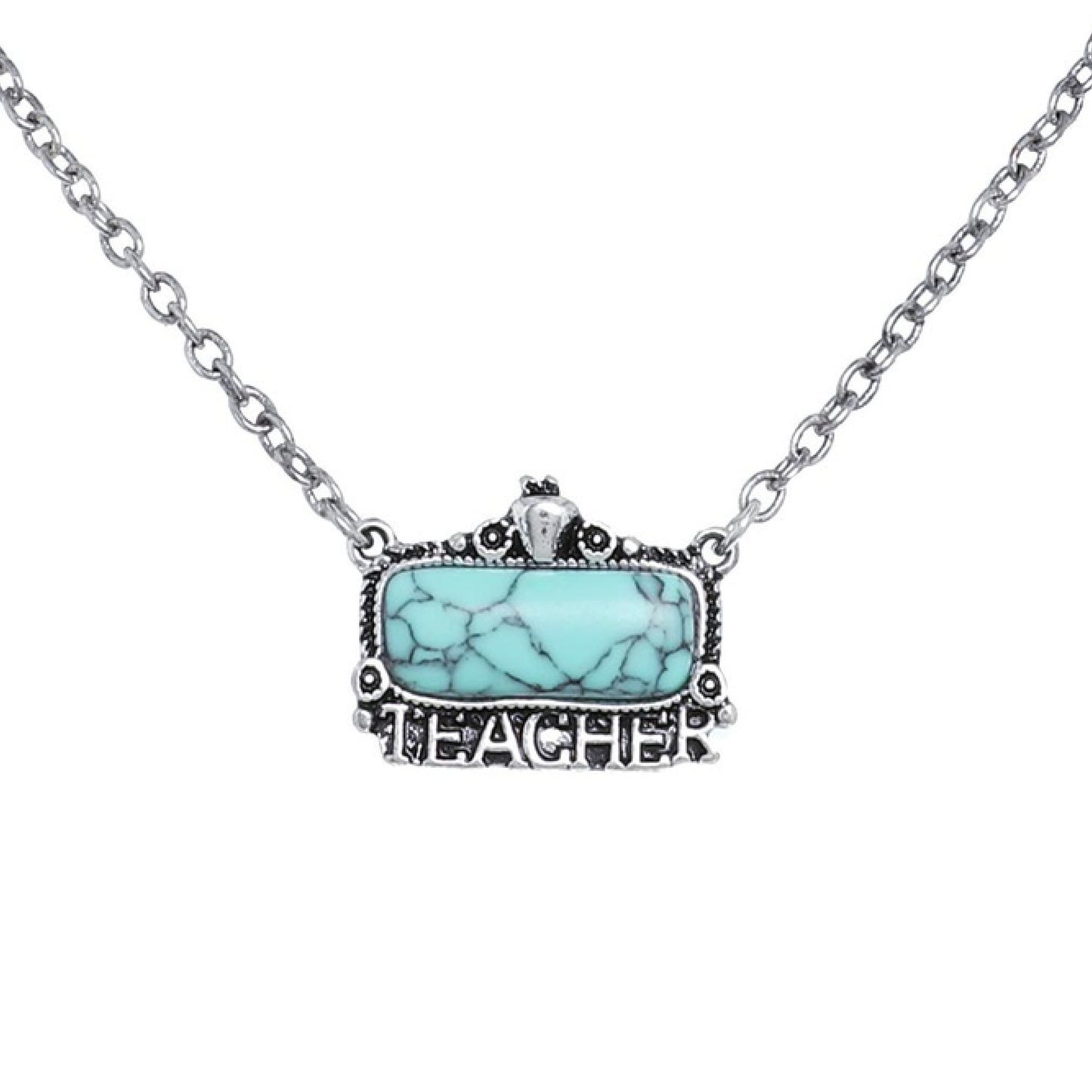 Teacher Turquoise Stone Silver Dipped Necklace