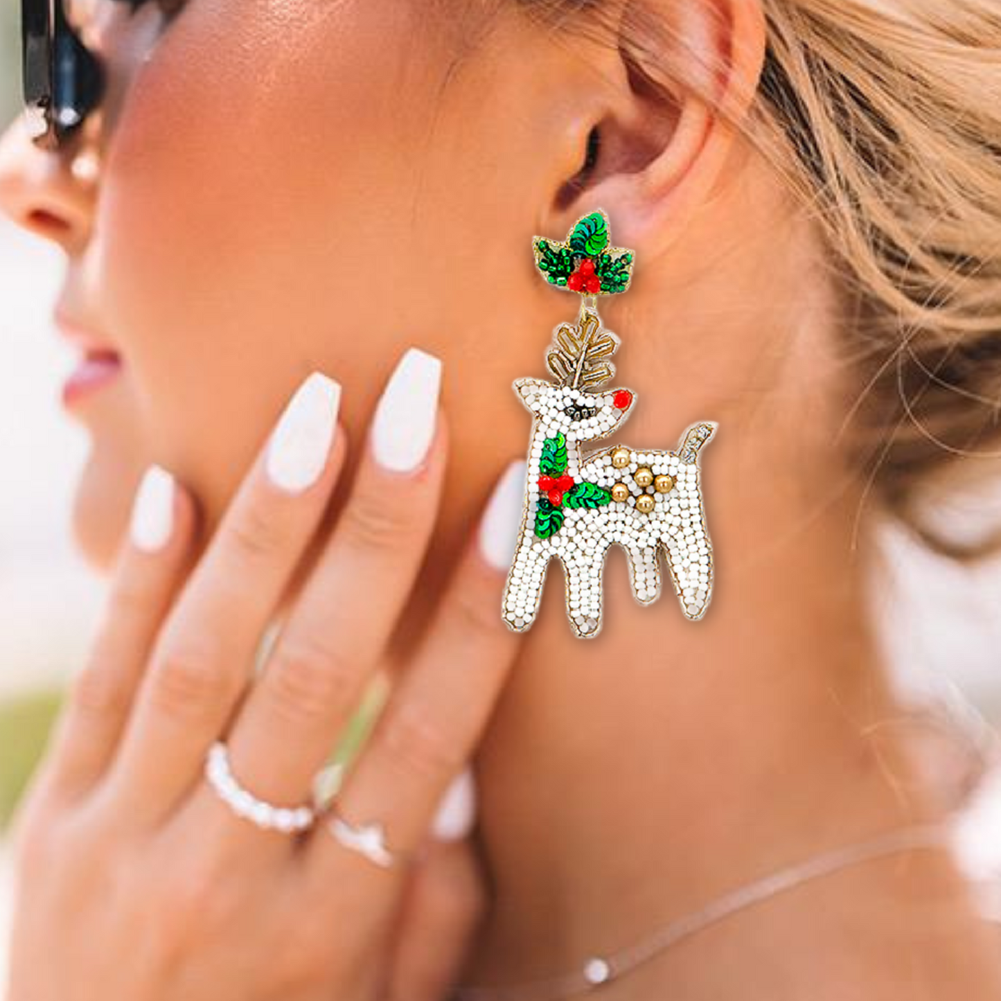 Christmas Rudolph Red Nosed Reindeer Mistletoe Earrings