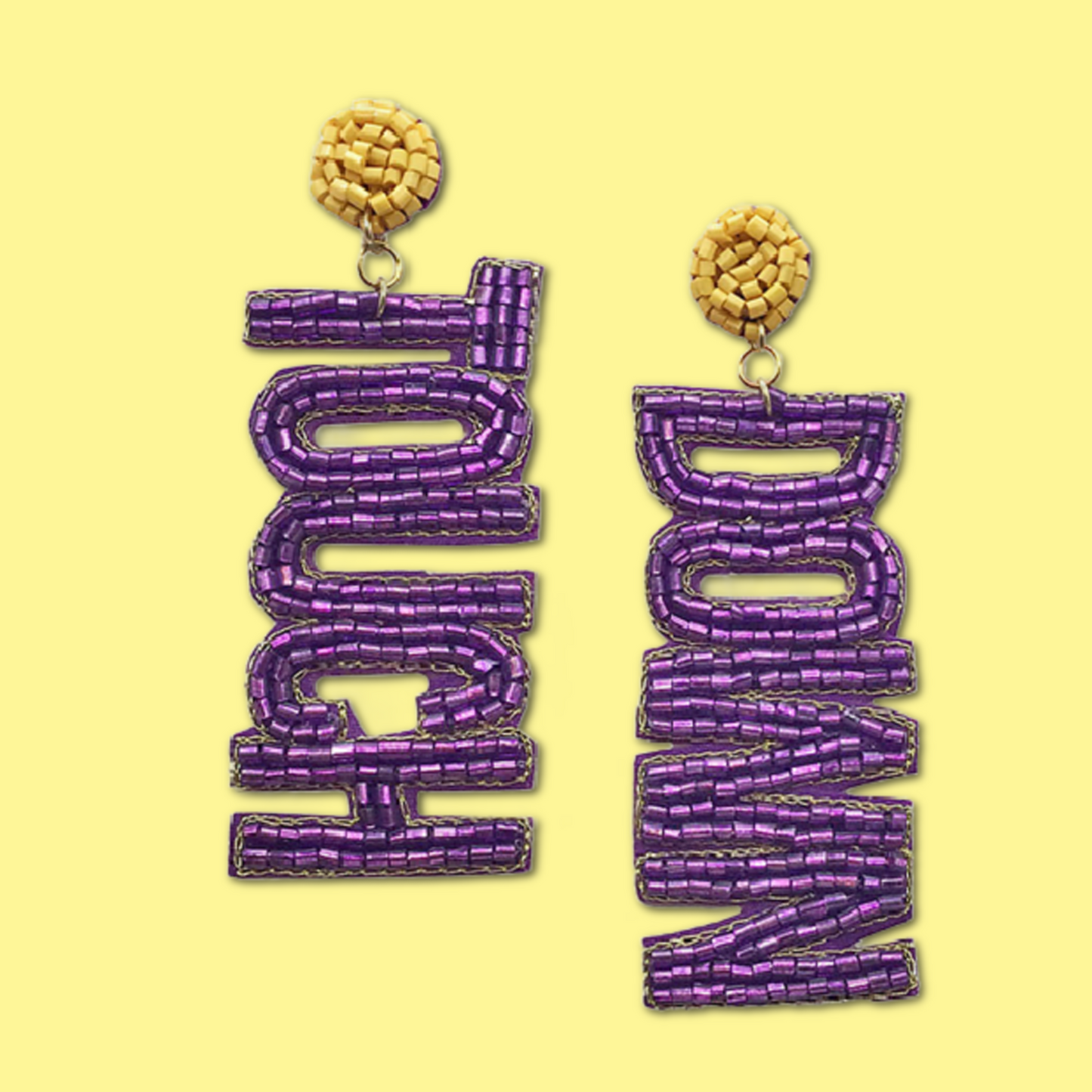 Purple Yellow Football Team Colors TOUCH DOWN Beaded Earrings