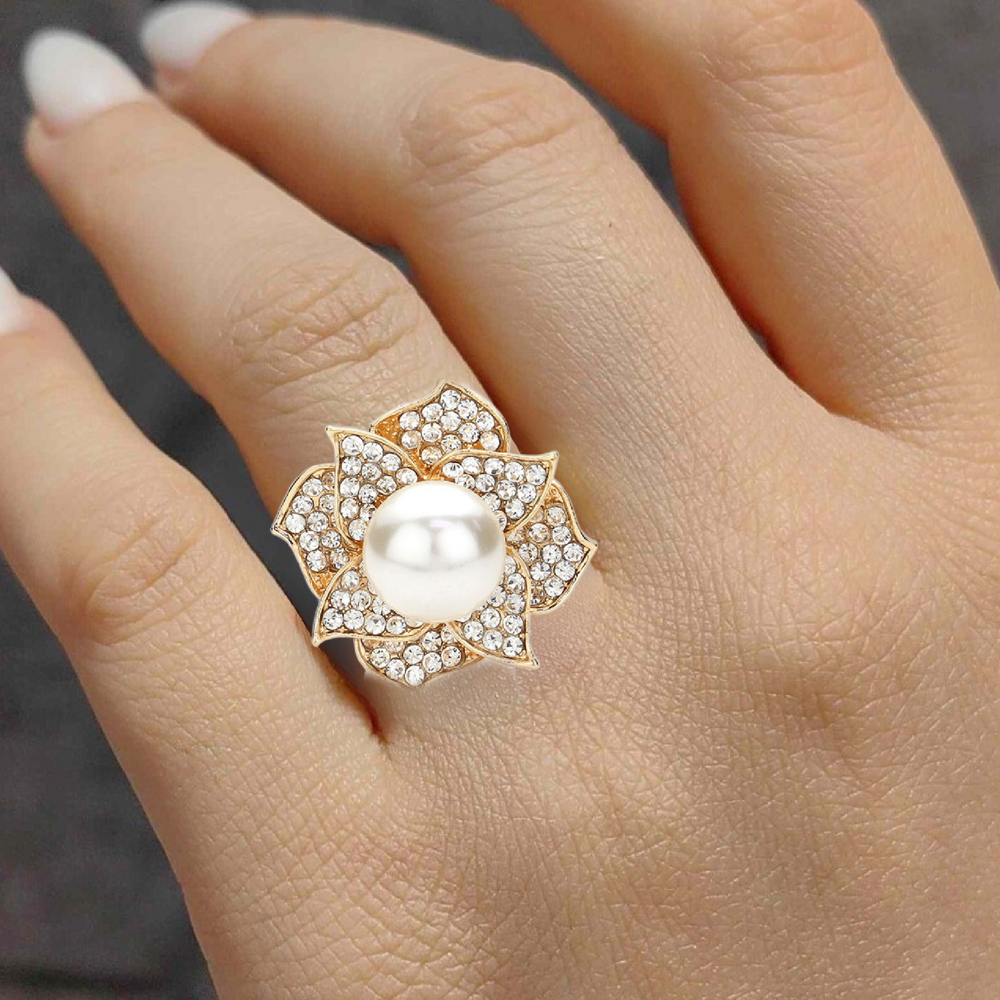 Pearl Centered Petal Power Floral Ring