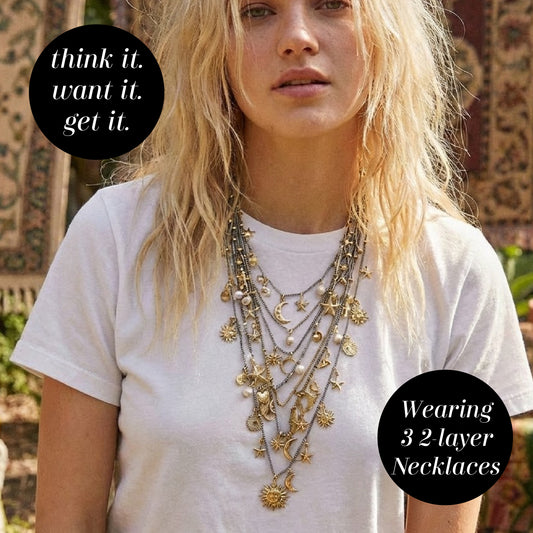 LoveCalliope 2-Tier Gold Silver Sea Sun Star Charm Necklace