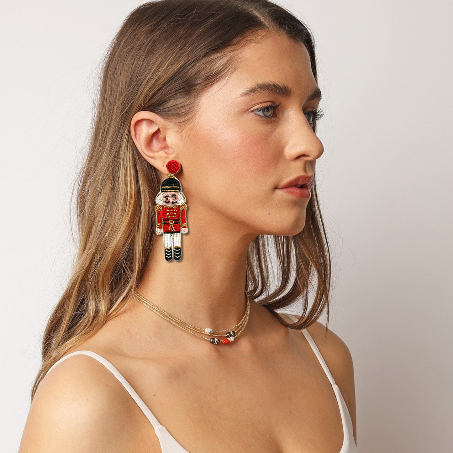 Nutcracker Soldier Christmas Red Beaded Holiday Earrings