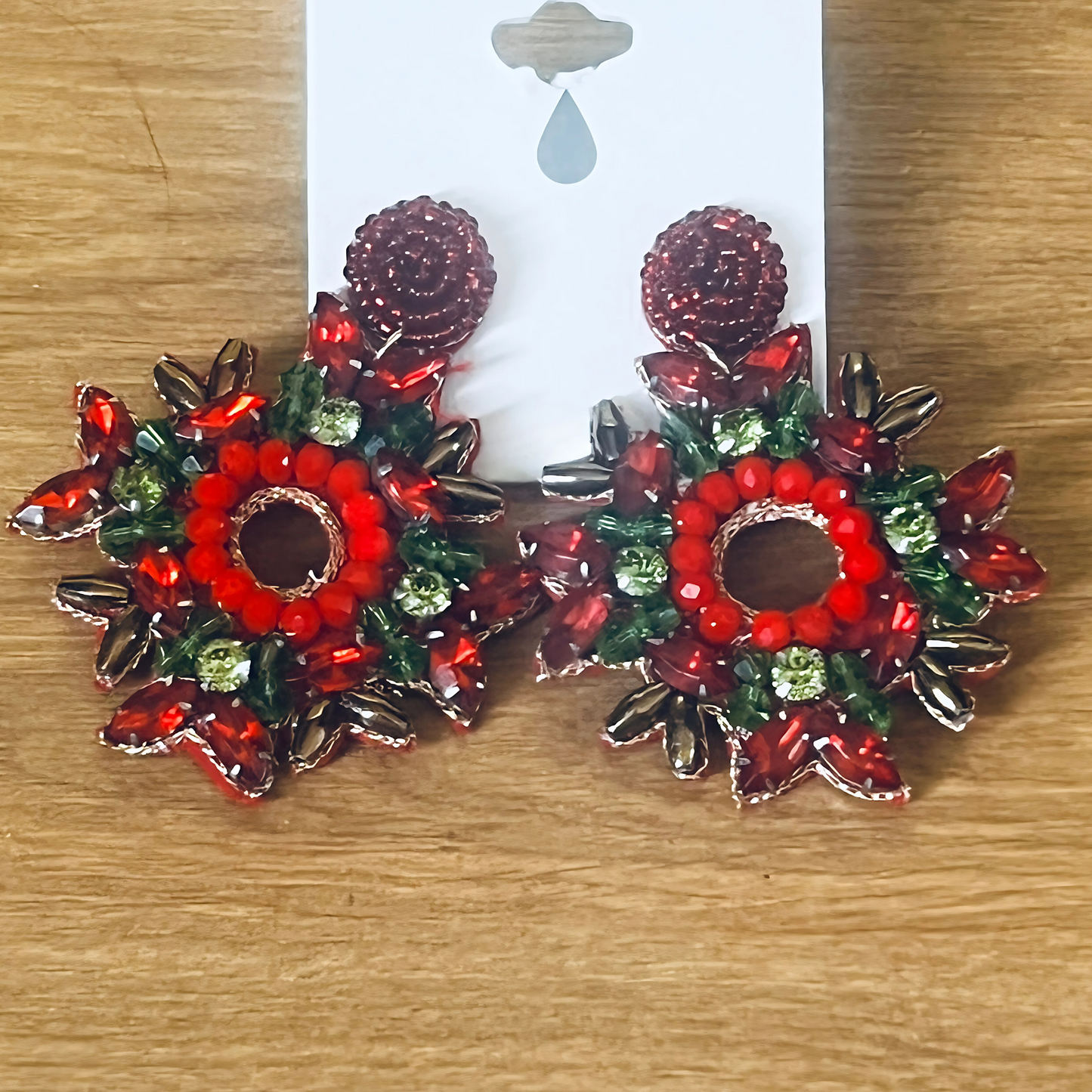 Austrian Crystal CZ Rhinestones Beaded Christmas Wreath Earrings