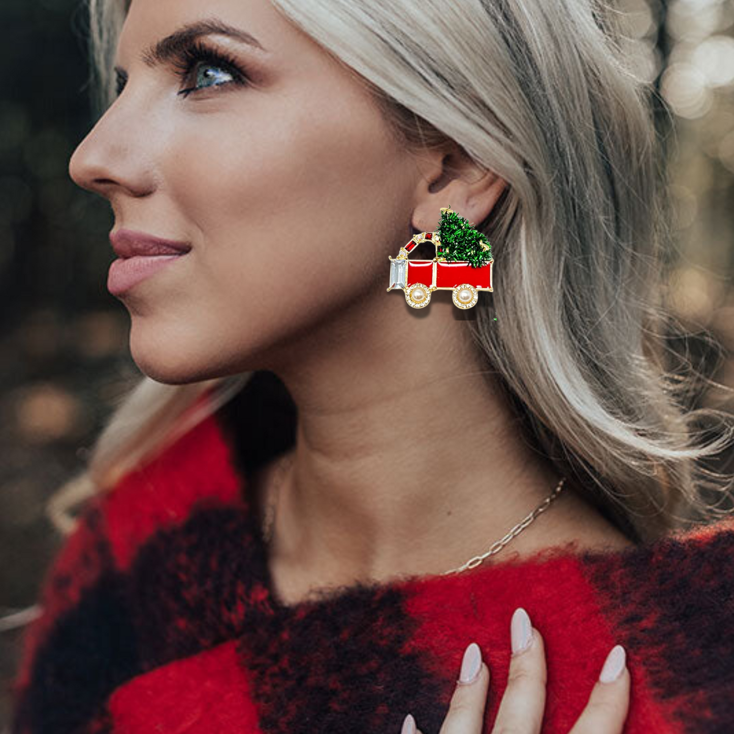 Christmas Tree Truck Haul Crystal Accent Holiday Earrings