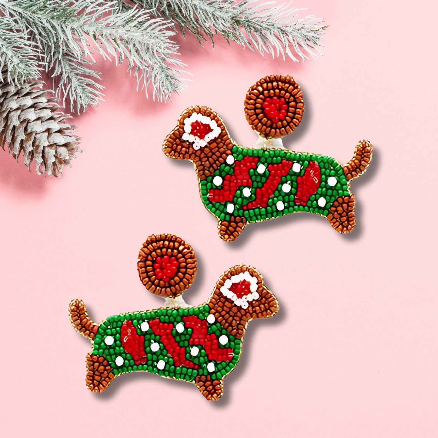 Christmas Dachshund Dog Breed Animal Pet Beaded Earrings