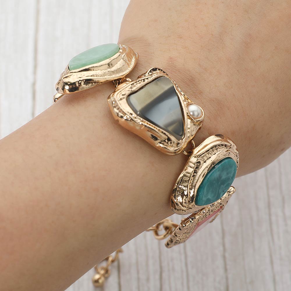 Bold Boho Green River Stone Bracelet