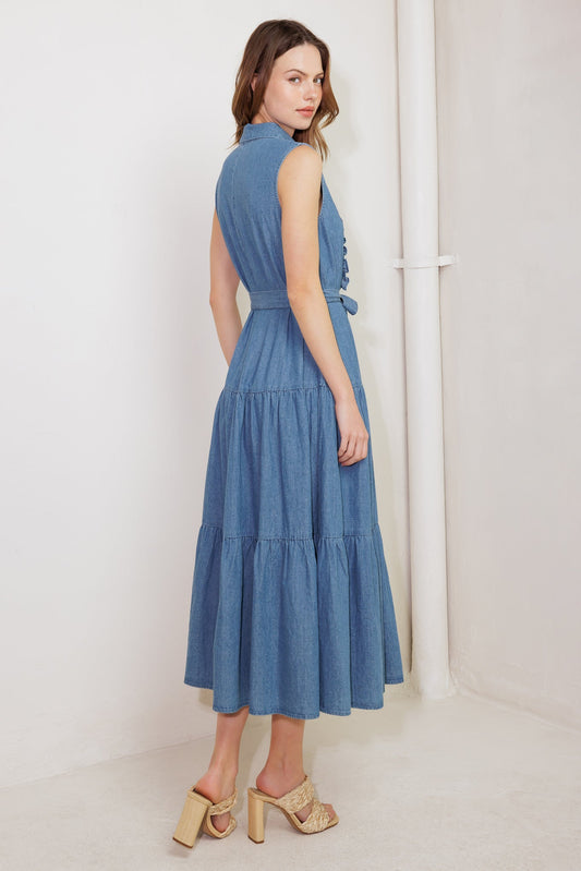 PETALS FALLING SLOWLY DENIM MIDI DRESS