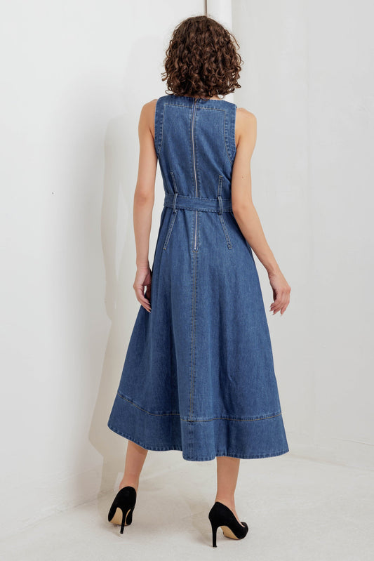 POET’S MUSE DENIM WOVEN MIDI DRESS