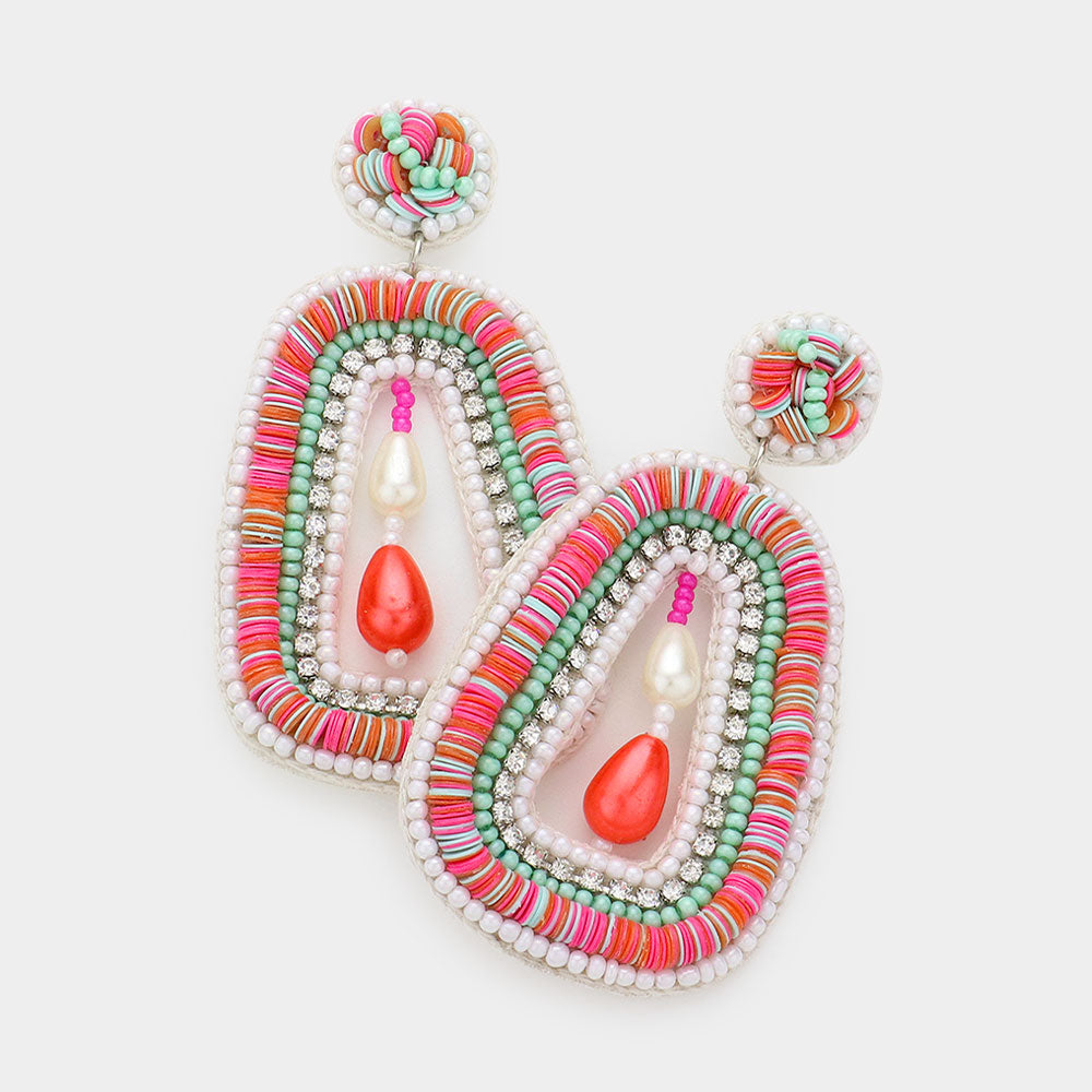 Colorful Bead & Pearl Drop Artisan Earrings
