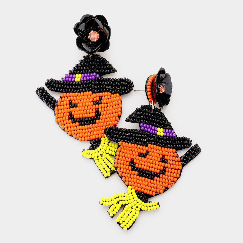 Pumpkin Jack Halloween Theme Beaded Earrings