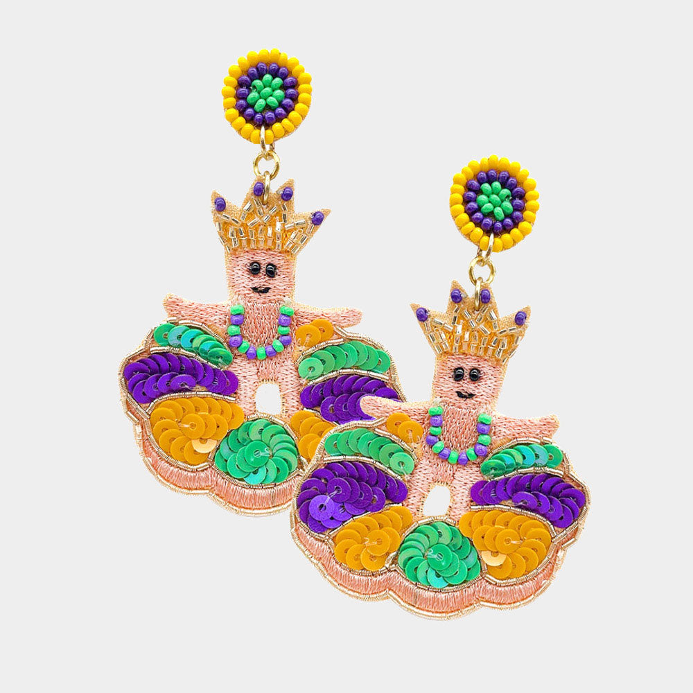 Mardi Gras Beaded Queen's Cake Earrings