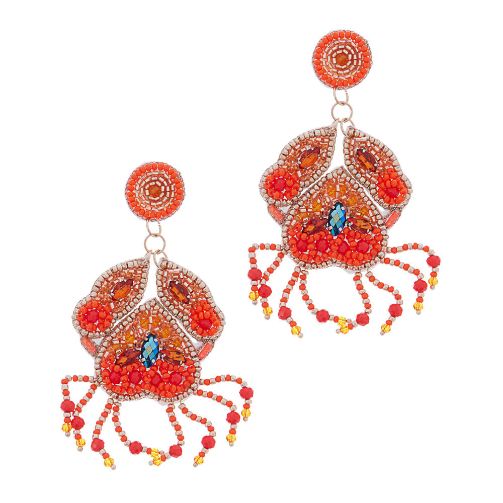 Beaded Maryland Crab Beach Theme Earrings