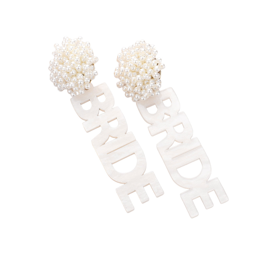 Bride Top Beaded White Dangle Earrings