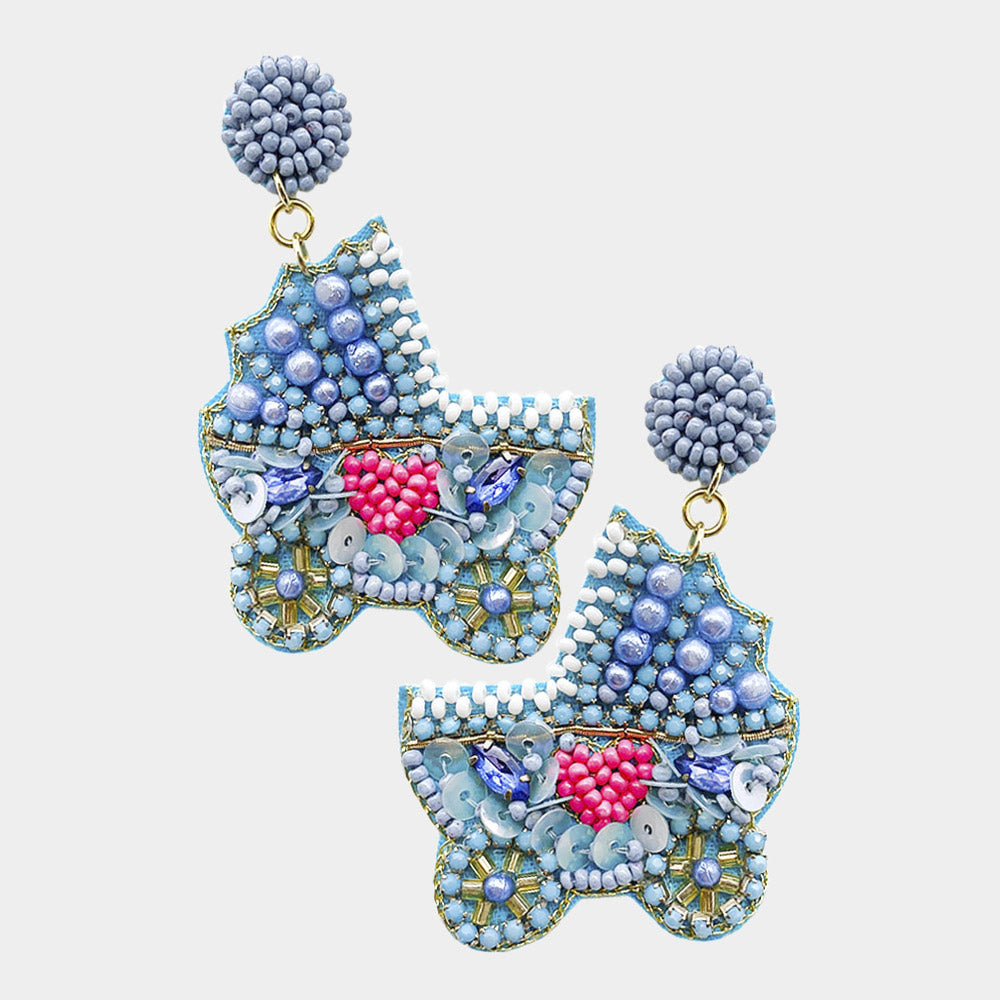Beaded Blue New Baby Boy Carriage Stroller Earrings