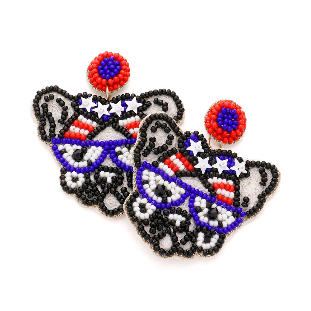 Patriotic Bulldog Dog American USA Beaded Earrings
