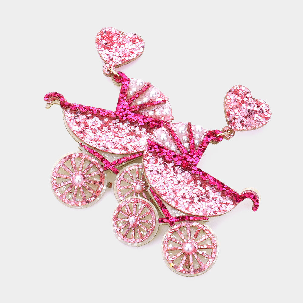 Pink GIRL Blue BABY BOY Glitter Acrylic Stroller Earrings