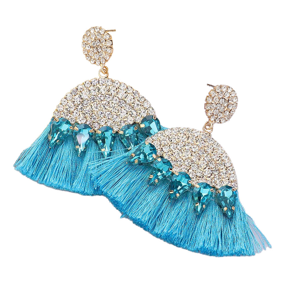 Becca CZ Crystal Tassel Fringe Earrings in Azure Blue