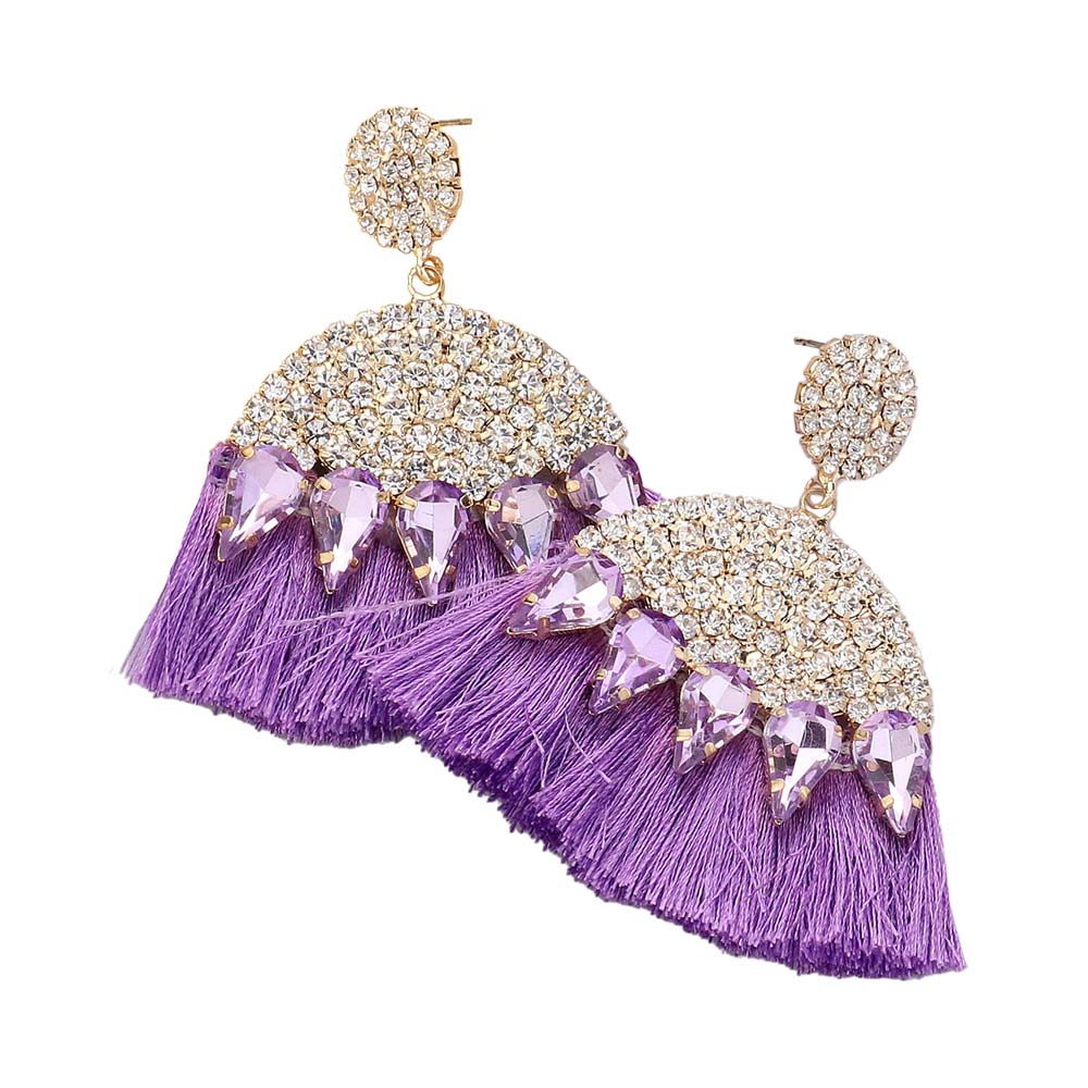 Becca CZ Crystal Tassel Fringe Earrings in Purple