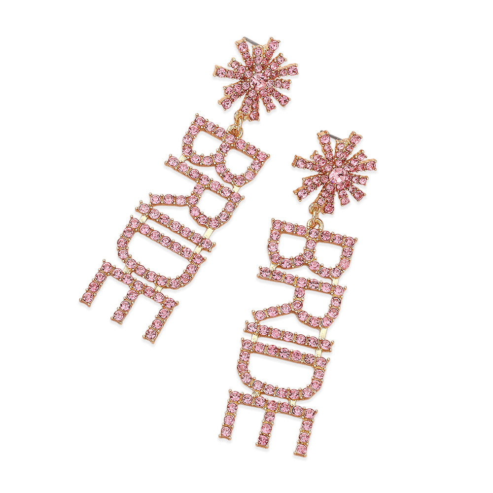 BRIDE Rhinestone Word Dangle Earrings