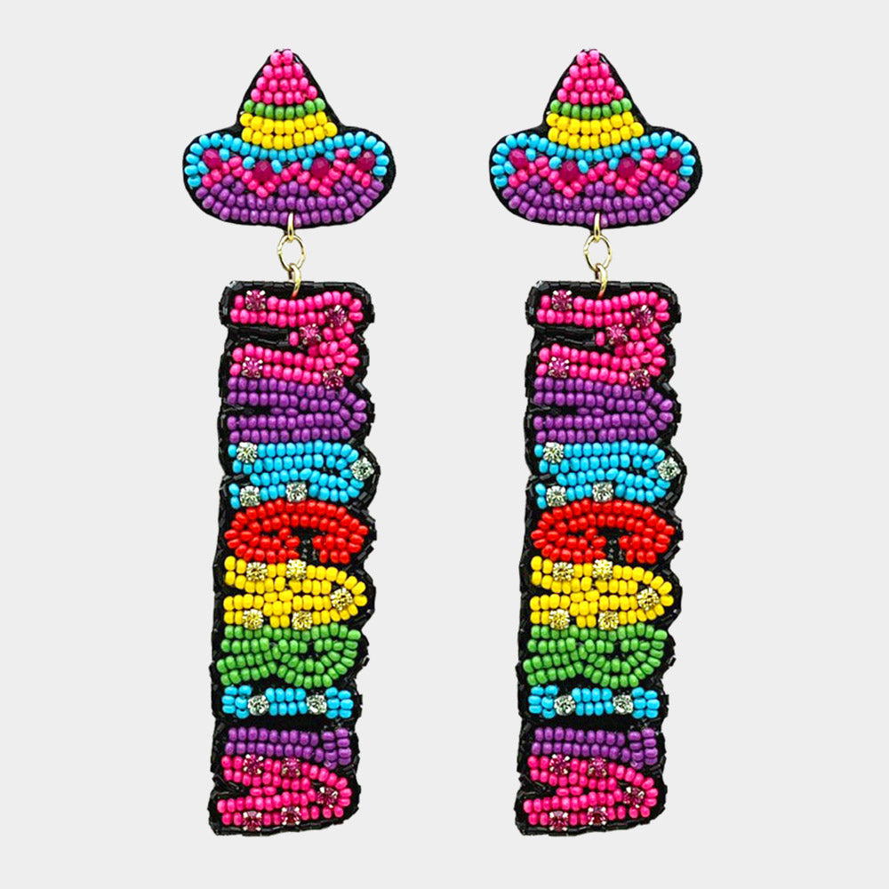 Margarita Cocktail Word Mexican Fiesta Party Bead Earrings