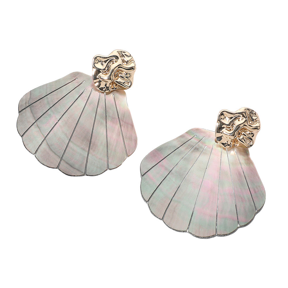 Textured Metal Abalone Sea Shell Earrings