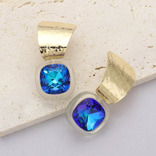 Square Stone Pointed Chunky Hoop Earrings