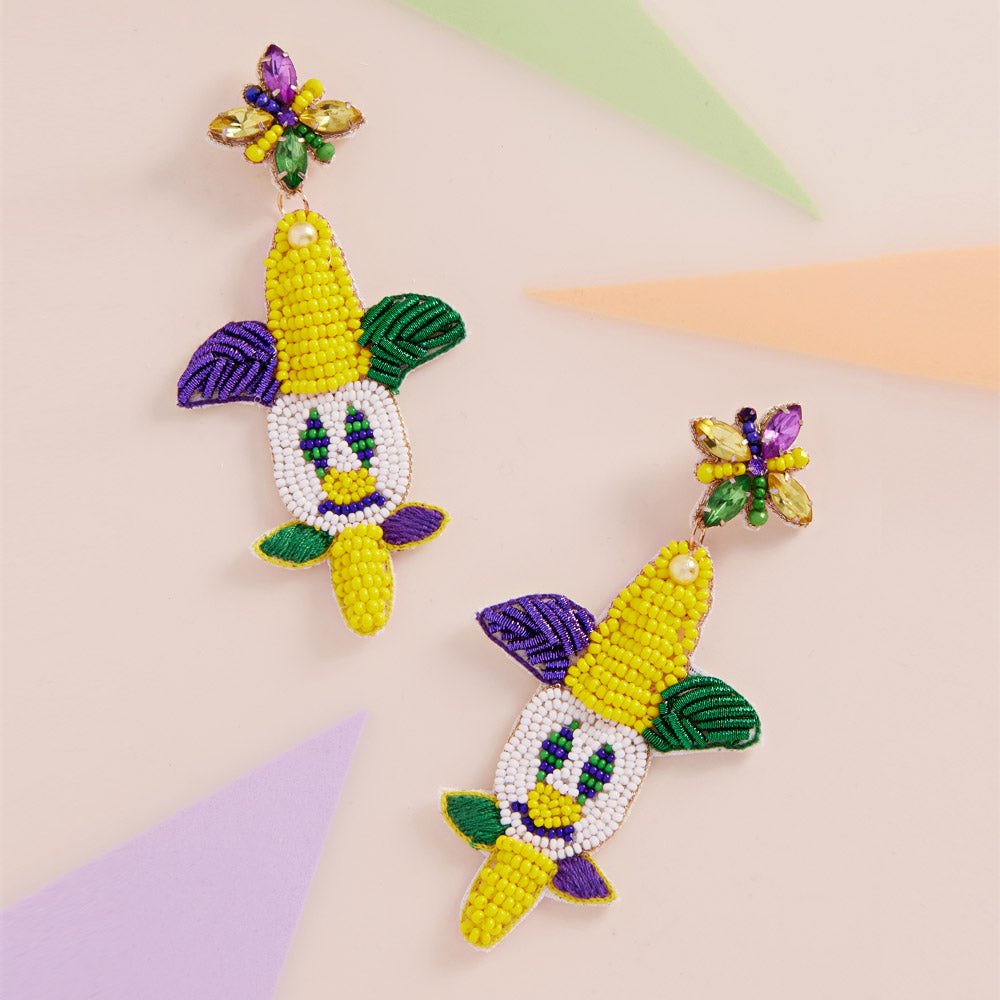 Mardi Gras Beaded Jester Pierrot Dangle Earrings