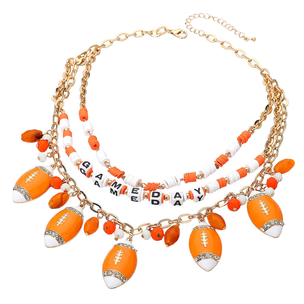 Orange White Football Beaded Charm Necklace