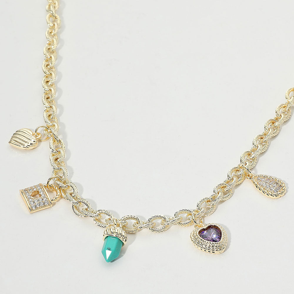 Captured Heart 14K Gold CZ Charm Necklace