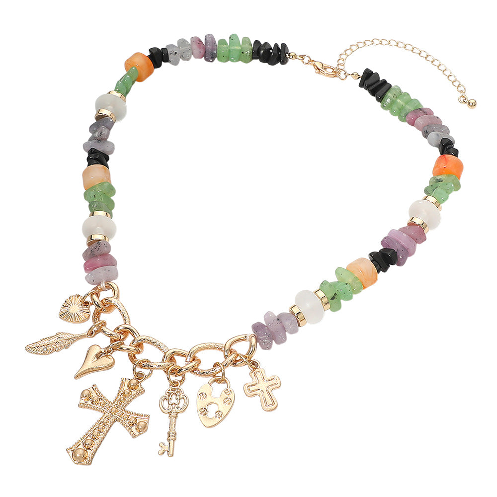 Love Luck Faith Beaded Gold Charm Necklace