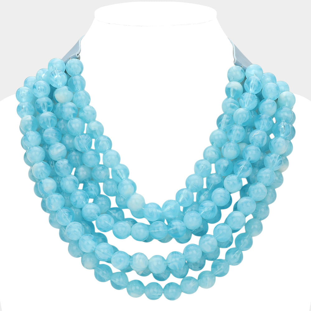 Bella Sky Blue Beaded Leather Magnetic Collar Necklace