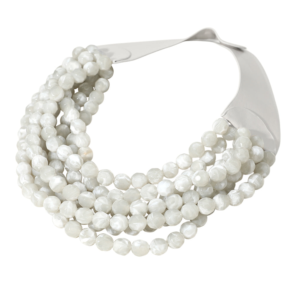 Bella Dove Grey Beaded Leather Magnetic Collar Necklace