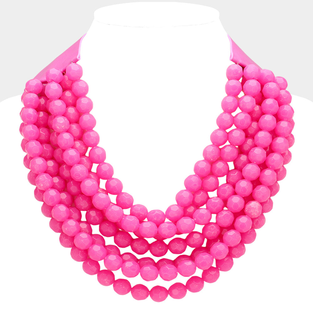 Bella Fuchsia Beaded Leather Magnetic Collar Necklace