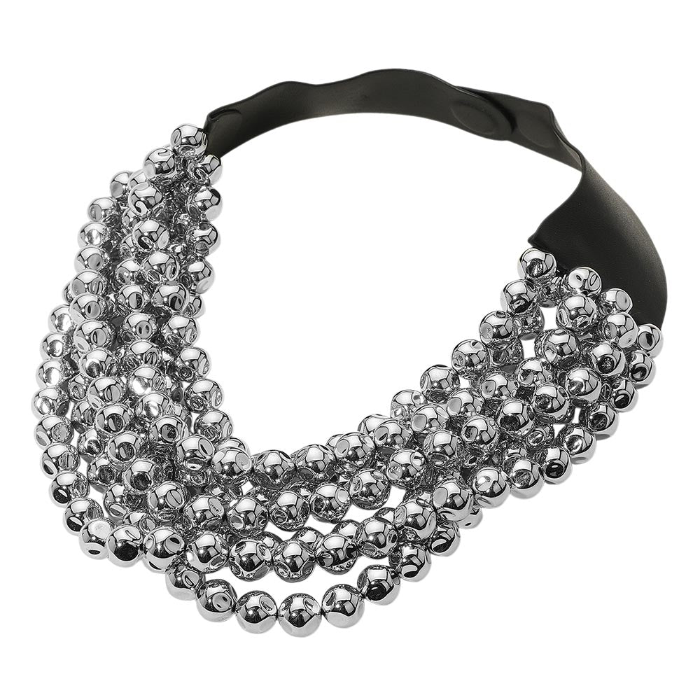 Bella Silver Beaded Leather Magnetic Collar Necklace