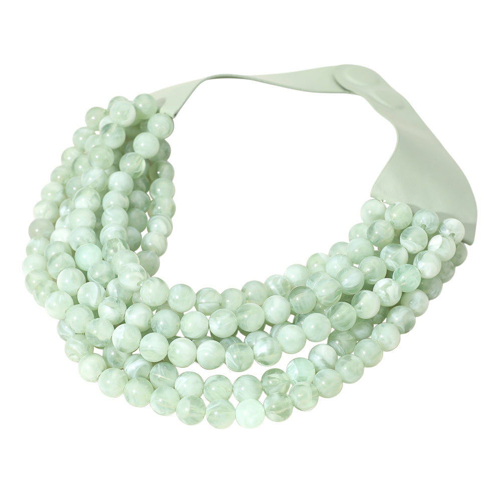 Bella Light Green Beaded Leather Magnetic Collar Necklace