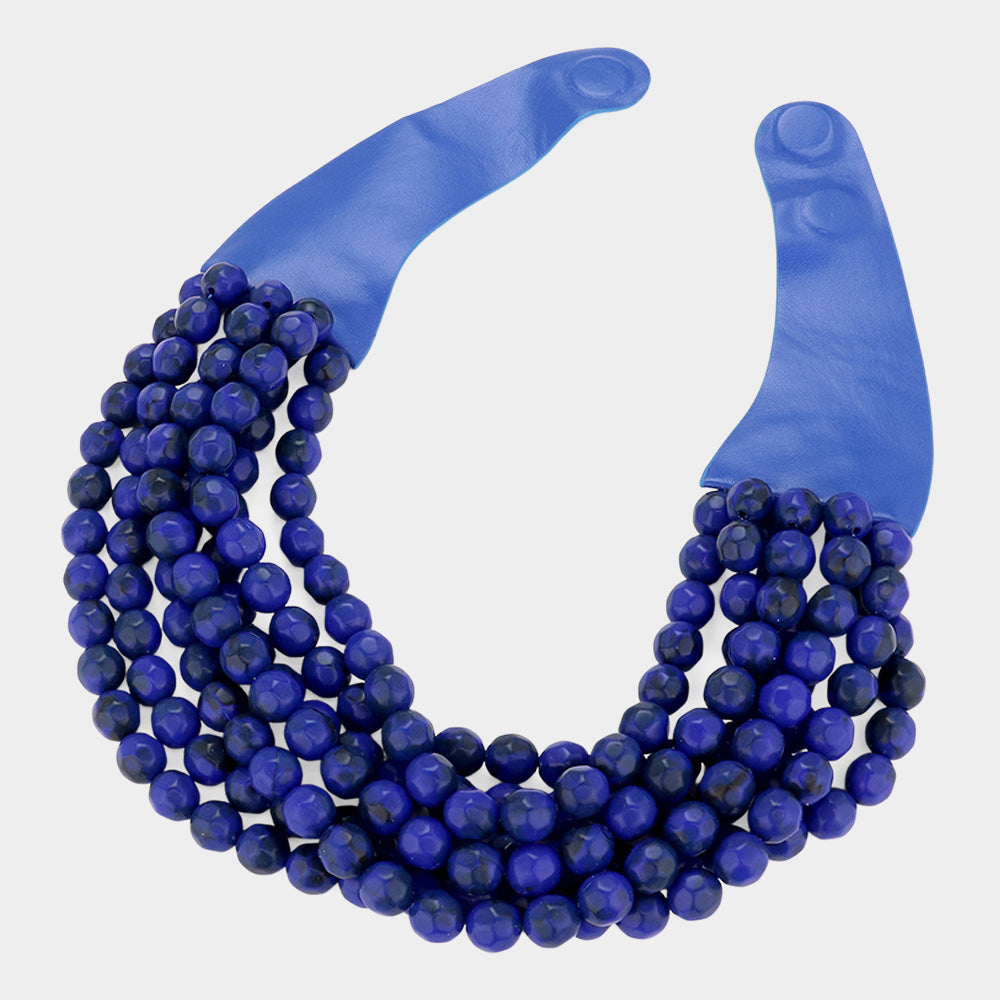 Bella Navy Beaded Leather Magnetic Collar Necklace