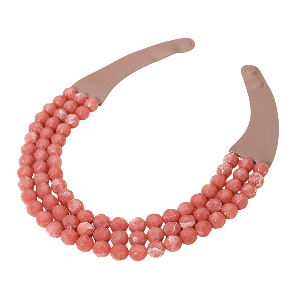 Thea 3-Strand Rose Beaded Leather Magnetic Collar Necklace