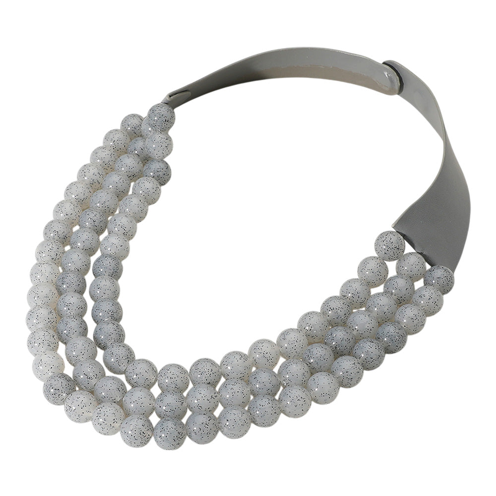 Thea 3-Strand Gray Beaded Leather Magnetic Collar Necklace