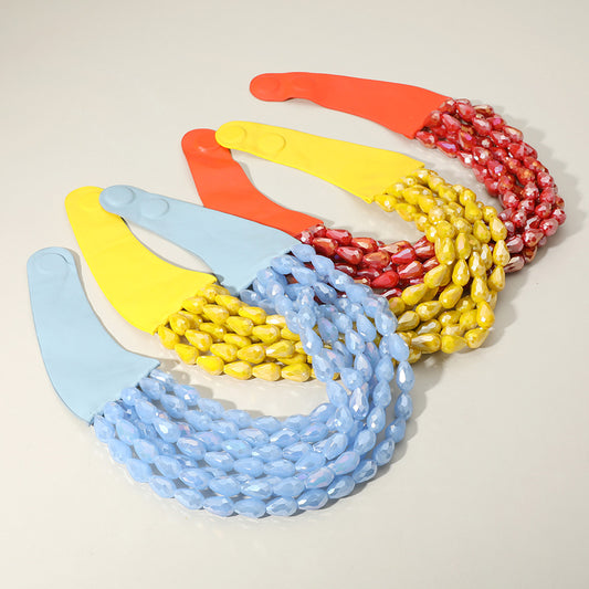 Tessa Blue Teardrop Beaded Leather Collar Magnetic Necklace