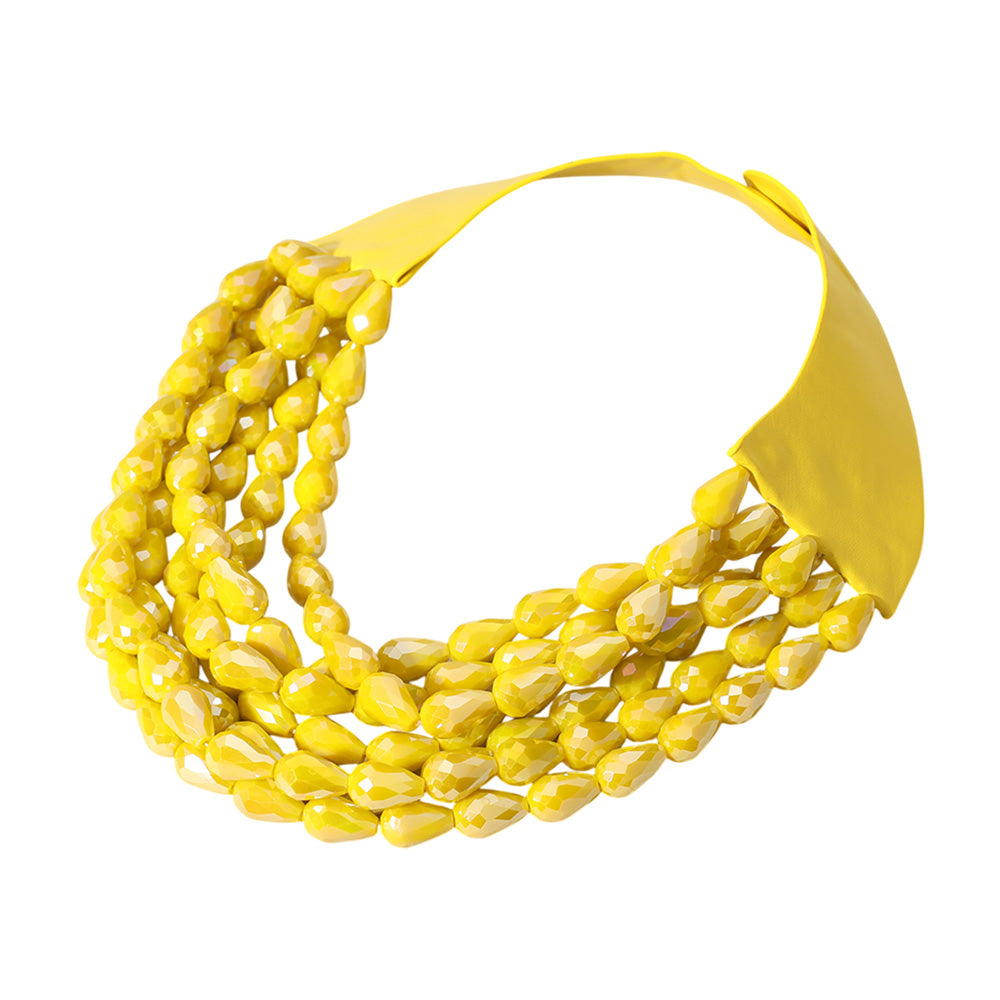 Tessa Yellow Teardrop Beaded Leather Collar Magnetic Necklace