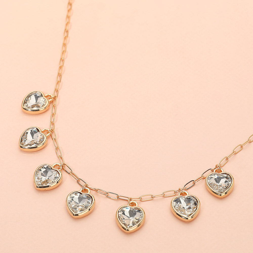 Crystal Heart Gold Charm Necklace