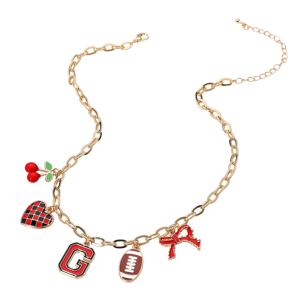 Georgia Bulldogs Football Cherry Bow Charm Necklace