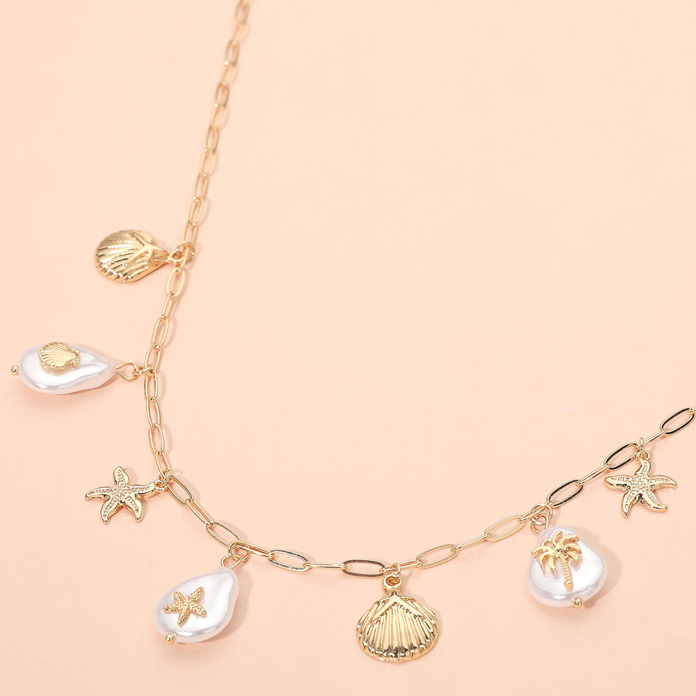 Palm Trees & Pearls Charm Necklace