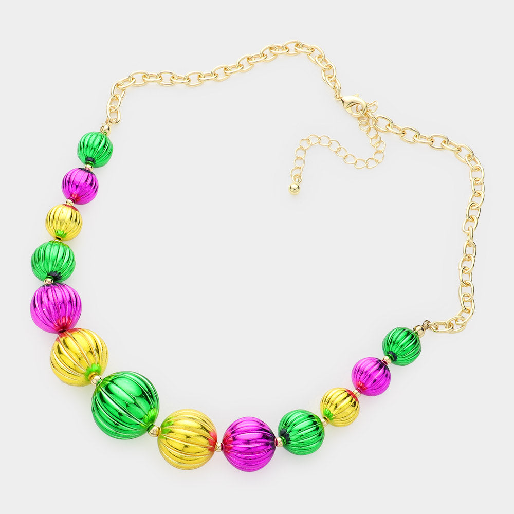Mardi Gras Ball Bead Necklace & Earrings SET