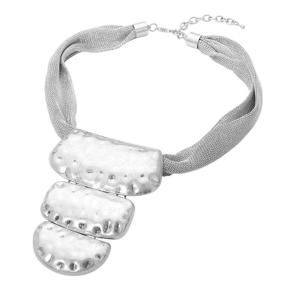 Metal Meets Mesh Silver Statement Necklace